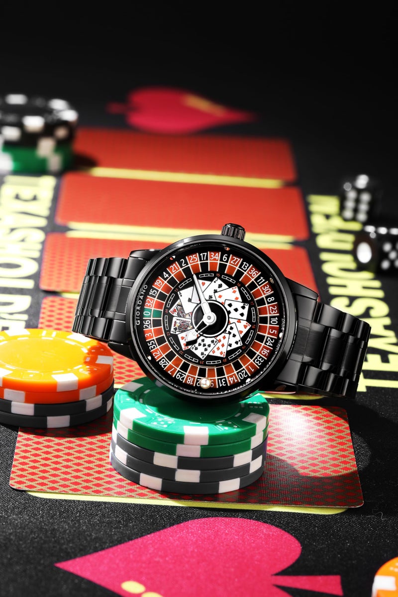 Giordano Casino Royale Analog Watch for Men– Unique Poker & Roulette Dial Design with Stainless Steel Strap – Stylish Luxury Watch - Image 3