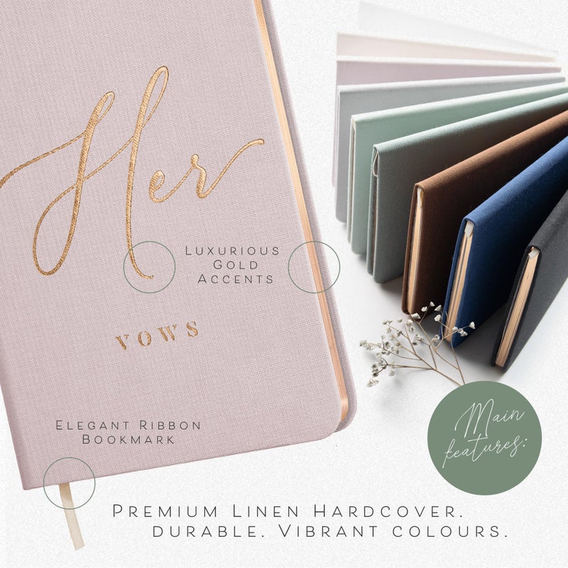 ARTESORI Vow Books His and Hers - Linen Wedding Vow Books Perfect as Bride & Groom Gifts, Wedding Registry Ideas - His & Hers Gifts Wedding Vow Book - Wedding Essentials & Accessories [Blush & Grey] - Image 4