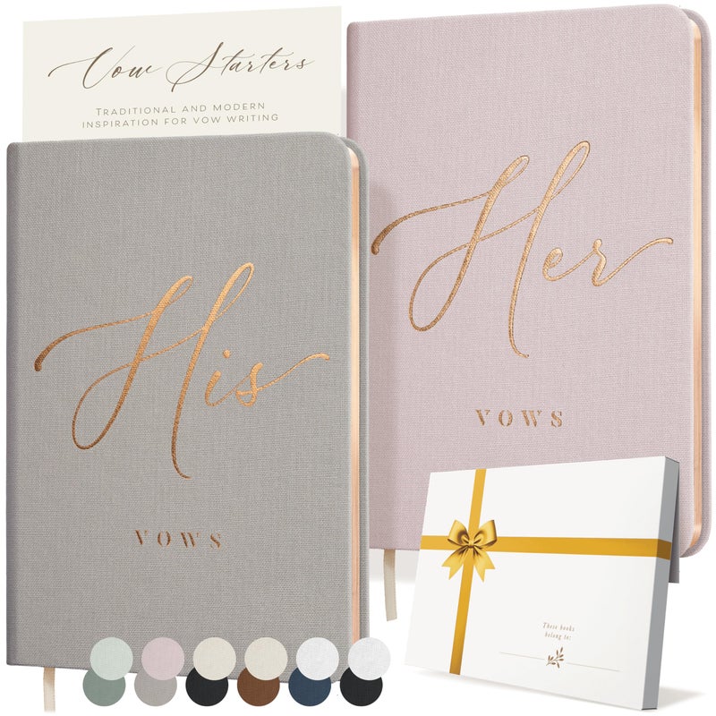 ARTESORI Vow Books His and Hers - Linen Wedding Vow Books Perfect as Bride & Groom Gifts, Wedding Registry Ideas - His & Hers Gifts Wedding Vow Book - Wedding Essentials & Accessories [Blush & Grey] - Image 1