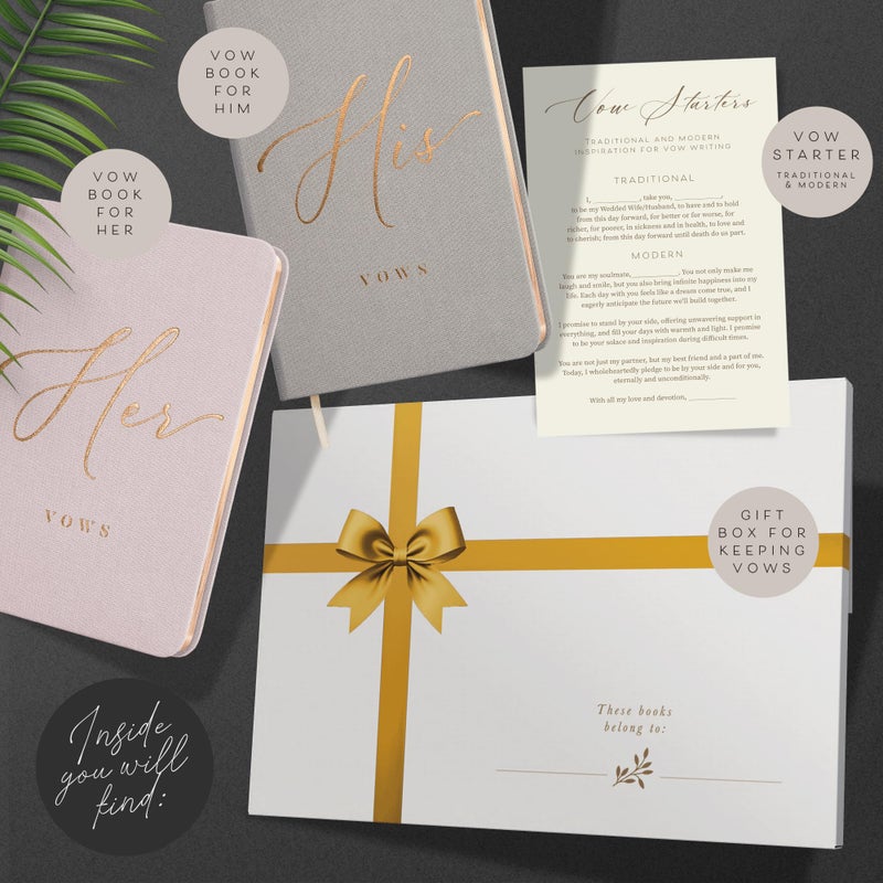 ARTESORI Vow Books His and Hers - Linen Wedding Vow Books Perfect as Bride & Groom Gifts, Wedding Registry Ideas - His & Hers Gifts Wedding Vow Book - Wedding Essentials & Accessories [Blush & Grey] - Image 2