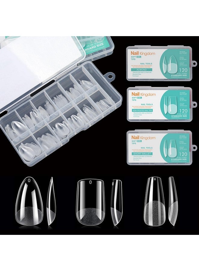 Bluezoo L X False Nail Tips 3 Styles Kit - Medium Almond, Square And Ballerina, 360Pcs Pre-Shaped Half Matte Full Cover Acrylic Nail Tips, Nail Extension Diy Manicure Salon Home, 12 Sizes,Bluezoo - Image 1