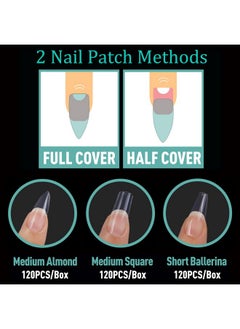 Bluezoo L X False Nail Tips 3 Styles Kit - Medium Almond, Square And Ballerina, 360Pcs Pre-Shaped Half Matte Full Cover Acrylic Nail Tips, Nail Extension Diy Manicure Salon Home, 12 Sizes,Bluezoo  - Image 5
