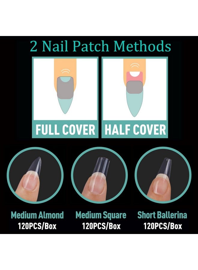 Bluezoo L X False Nail Tips 3 Styles Kit - Medium Almond, Square And Ballerina, 360Pcs Pre-Shaped Half Matte Full Cover Acrylic Nail Tips, Nail Extension Diy Manicure Salon Home, 12 Sizes,Bluezoo - Image 5