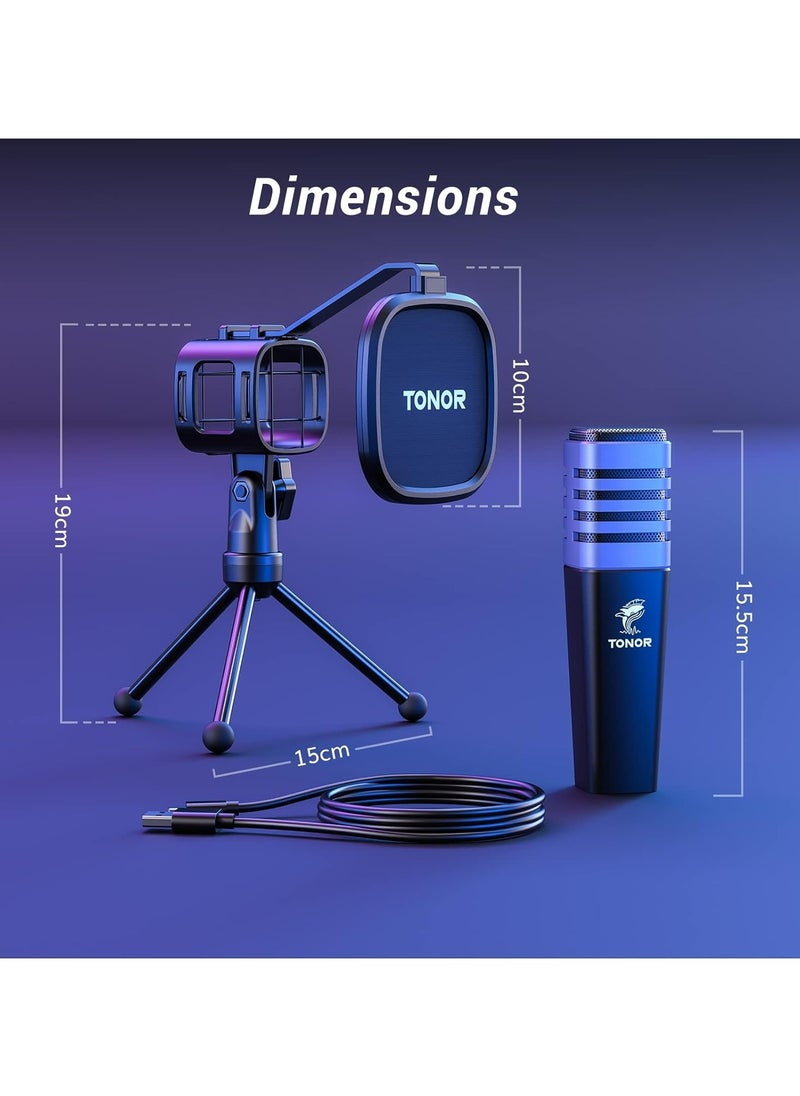 ميكروفون USB مكثف ذو منحنى قلبي للكمبيوتر مع فلتر بوب وحامل ميكروفون شوك، مناسب لبث الفيديو والبث الصوتي والتويتش من تونور، متوافق مع اللابتوب والكمبيوتر المكتبي، TC30S، أسود