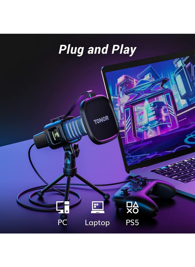 ميكروفون USB مكثف ذو منحنى قلبي للكمبيوتر مع فلتر بوب وحامل ميكروفون شوك، مناسب لبث الفيديو والبث الصوتي والتويتش من تونور، متوافق مع اللابتوب والكمبيوتر المكتبي، TC30S، أسود