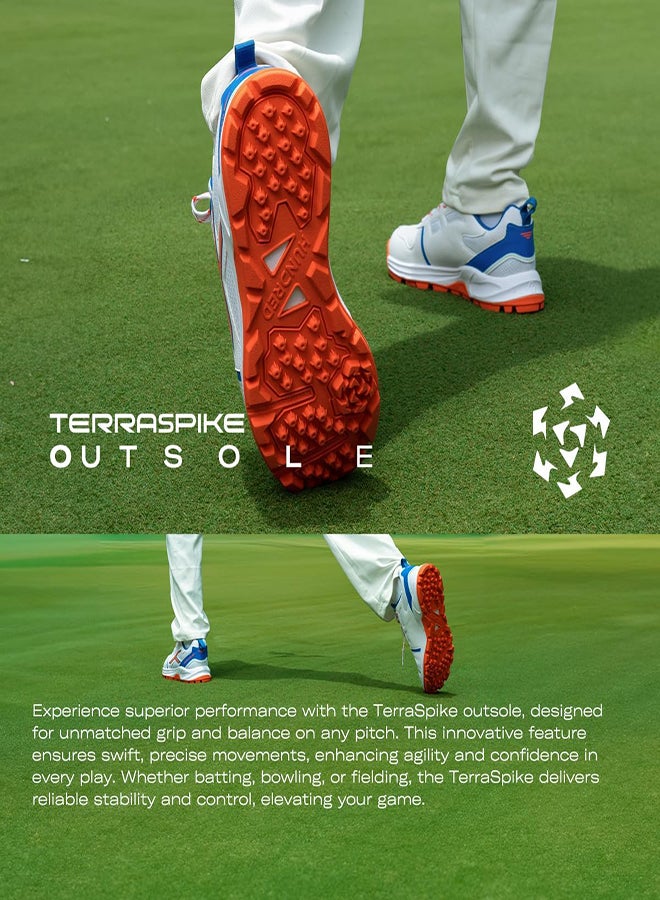 HUNDRED Hyperturf Cricket Shoes | Terraspike Rubber Studs | Embedded Support Plate For Stability | Lightweight & Durable | Ideal For Turf, Ground & Hard Surfaces (White/Blue/Orange ; Uk 5) - Image 3