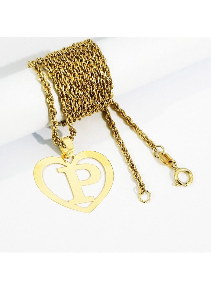 Hamsa.ae - 18K Pure Gold Heart Letter P Design Necklace - Image 1