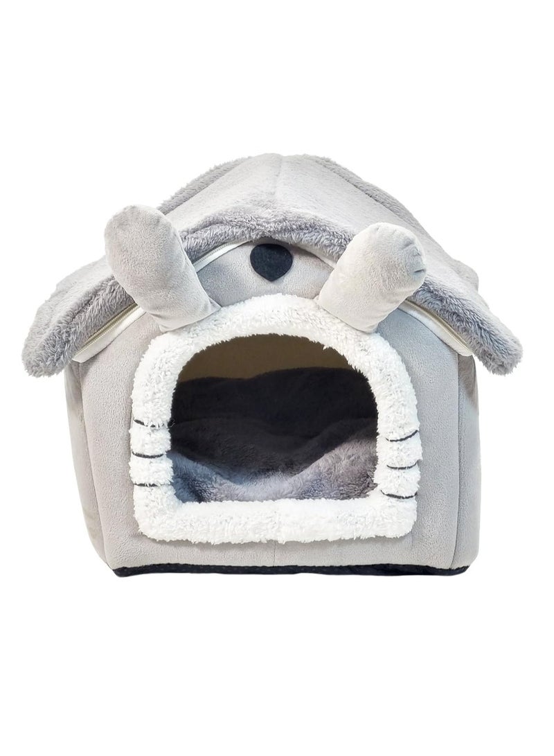 أن ان سي بيتس سرير قطط للقطط الداخلية، بيت قطط على شكل منزل مع وسادة قابلة للإزالة، سحاب متين، وقاعدة مضادة للانزلاق، سرير نوم شبه مغلق للحيوانات الأليفة، بيت قطط قابل للطي 34 سم (رمادي) - Image 1