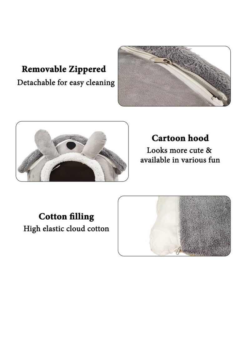 أن ان سي بيتس سرير قطط للقطط الداخلية، بيت قطط على شكل منزل مع وسادة قابلة للإزالة، سحاب متين، وقاعدة مضادة للانزلاق، سرير نوم شبه مغلق للحيوانات الأليفة، بيت قطط قابل للطي 34 سم (رمادي) - Image 3