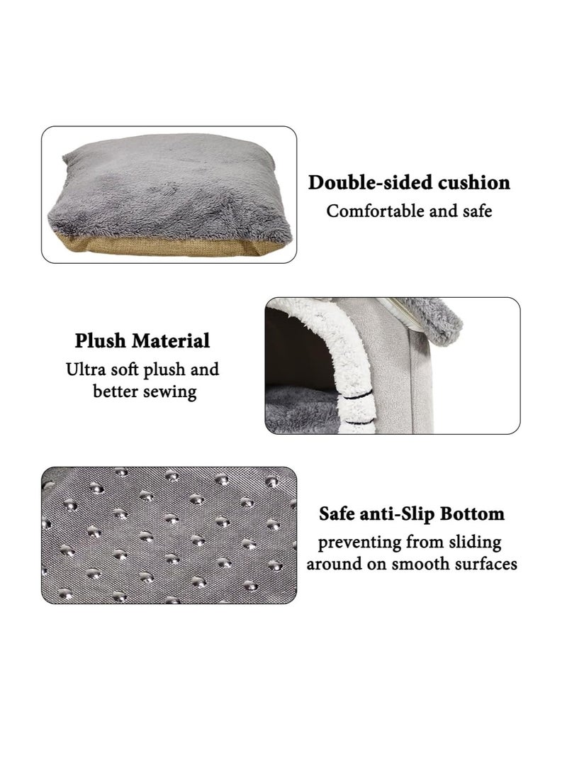 أن ان سي بيتس سرير قطط للقطط الداخلية، بيت قطط على شكل منزل مع وسادة قابلة للإزالة، سحاب متين، وقاعدة مضادة للانزلاق، سرير نوم شبه مغلق للحيوانات الأليفة، بيت قطط قابل للطي 34 سم (رمادي) - Image 4