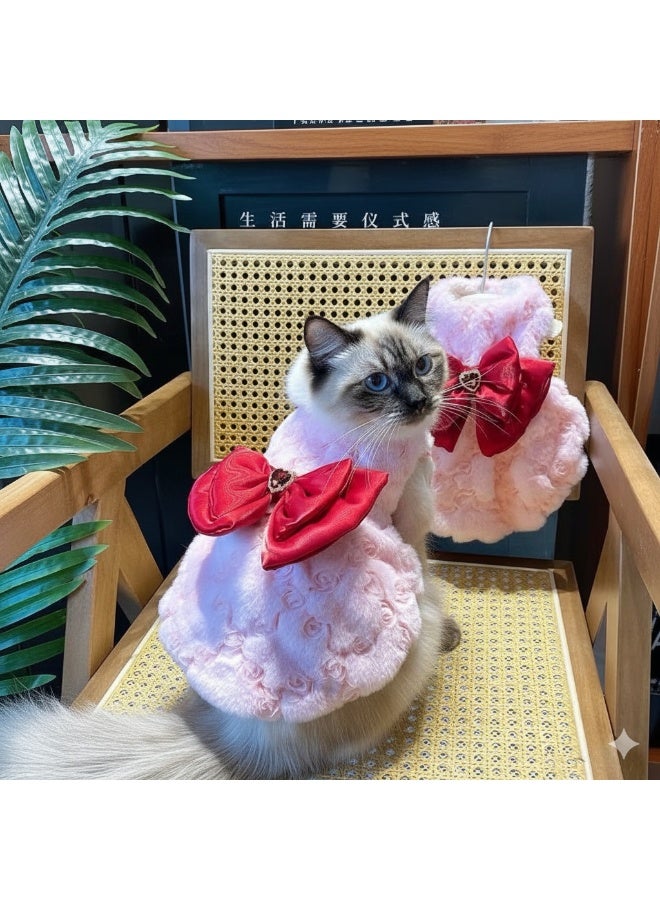 A.M New Princess Pet Fragrance Clothes for Dogs and Cats Autumn and Winter Bowknot Rabbit Fur Teddy Bichon Warm Skirt - Image 3