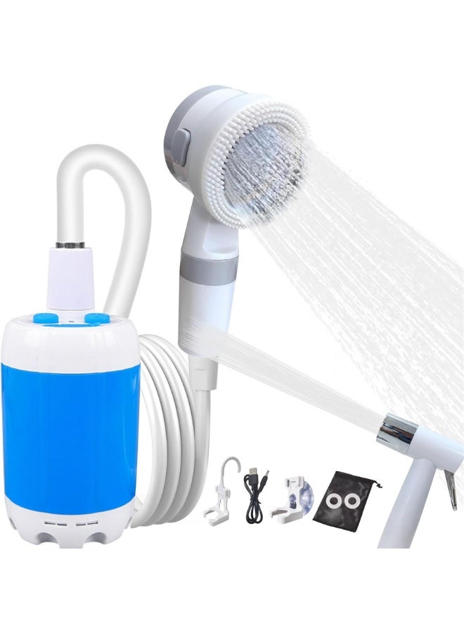 Bukela Portable Camping Shower with Rechargeable Pump – Adjustable Water Flow, Built-in Cleaning Brush, 60 Min Battery Life, USB Charging, Lightweight & Compact for Camping, Hiking, Beach & Pet Bathing - Image 1