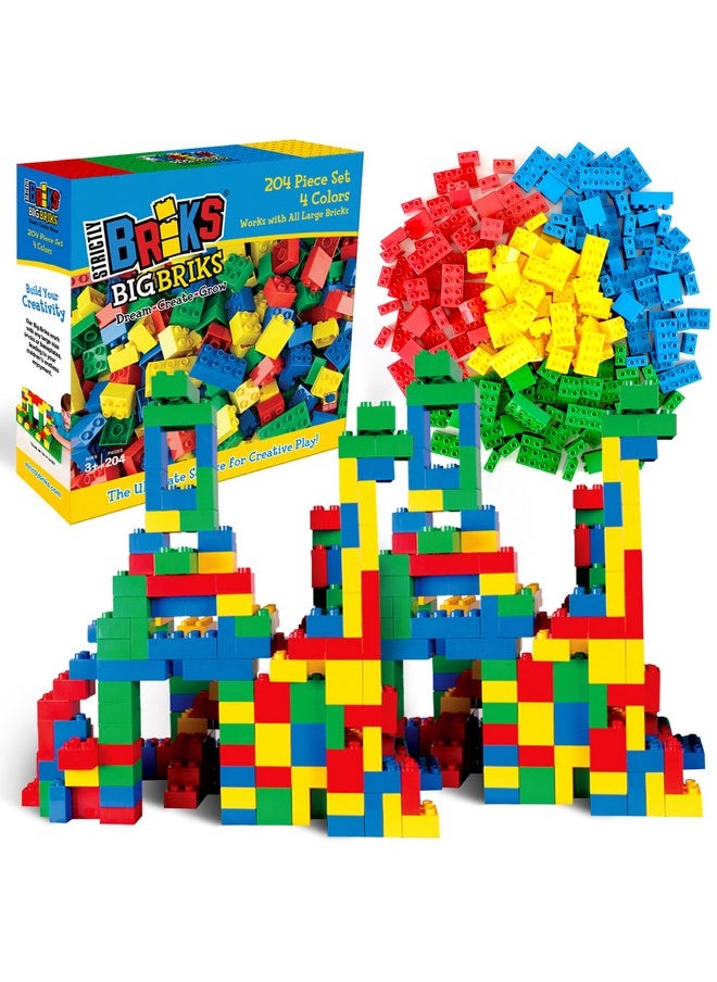 Strictly Briks Strictly Briks Toy Large Building Blocks for Kids and Toddlers, Big Toy Building Set for Ages 3 and Up - Compatible with All Major Brands, Blue, Green, Red, and Yellow, 204 Pieces  - Image 1