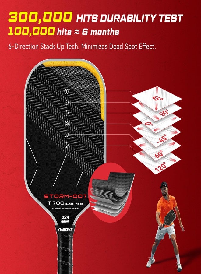 YVmove T700 Raw Carbon Fiber Pickleball Paddle, 16mm STR-Core Thermoformed Pickleball Racket for Ultimate Spin & Consistency, USAPA Approved Pro All-Court Paddle, Storm 007 - Image 3
