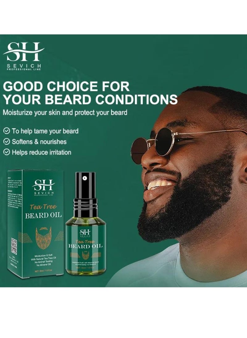 Sevich - Tea Tree Beard Growth Oil Natural Tea Tree Oil for Beard Growth Beard and Moustache Conditioner Oil for Thin Beard Repair Damaged Hair Nourishes Thin Hair Scalp Skin and Hair Growth Beard Oil 30ml - Image 1