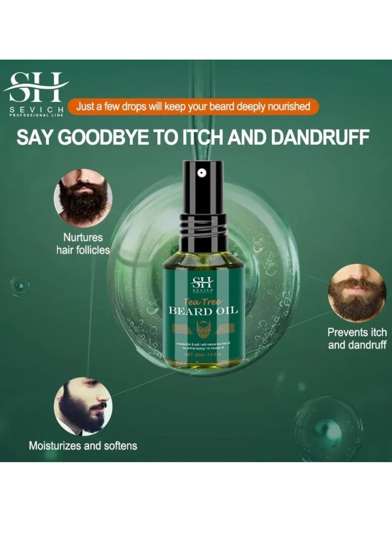 Sevich - Tea Tree Beard Growth Oil Natural Tea Tree Oil for Beard Growth Beard and Moustache Conditioner Oil for Thin Beard Repair Damaged Hair Nourishes Thin Hair Scalp Skin and Hair Growth Beard Oil 30ml - Image 1
