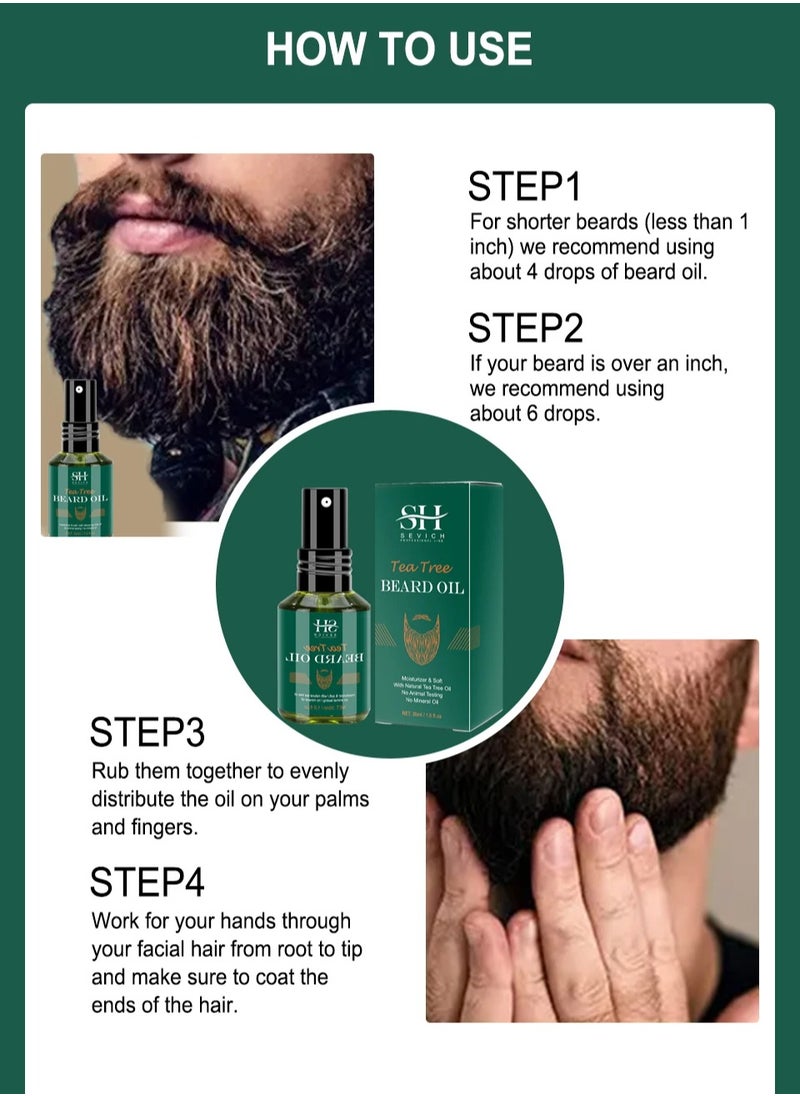 Sevich - Tea Tree Beard Growth Oil Natural Tea Tree Oil for Beard Growth Beard and Moustache Conditioner Oil for Thin Beard Repair Damaged Hair Nourishes Thin Hair Scalp Skin and Hair Growth Beard Oil 30ml - Image 1