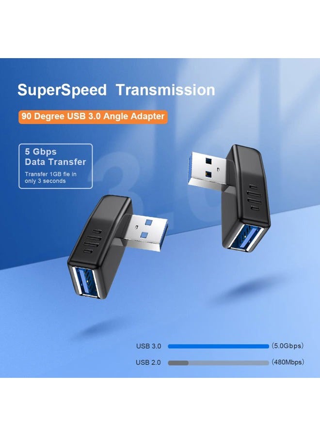 Oxsubor USB 3.0 Adapter 90 Degree Male to Female Coupler Connector Plug Left Right Up Down Angle (USB 3.0 Adapter Left 2PCS) - Image 2