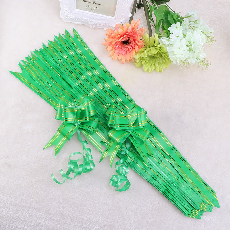 20PCS Golden Side Design Pull Bows Gift Knot Ribbons String Bows for Wedding Gift Wrapping Car Decoration (Green) - Image 3