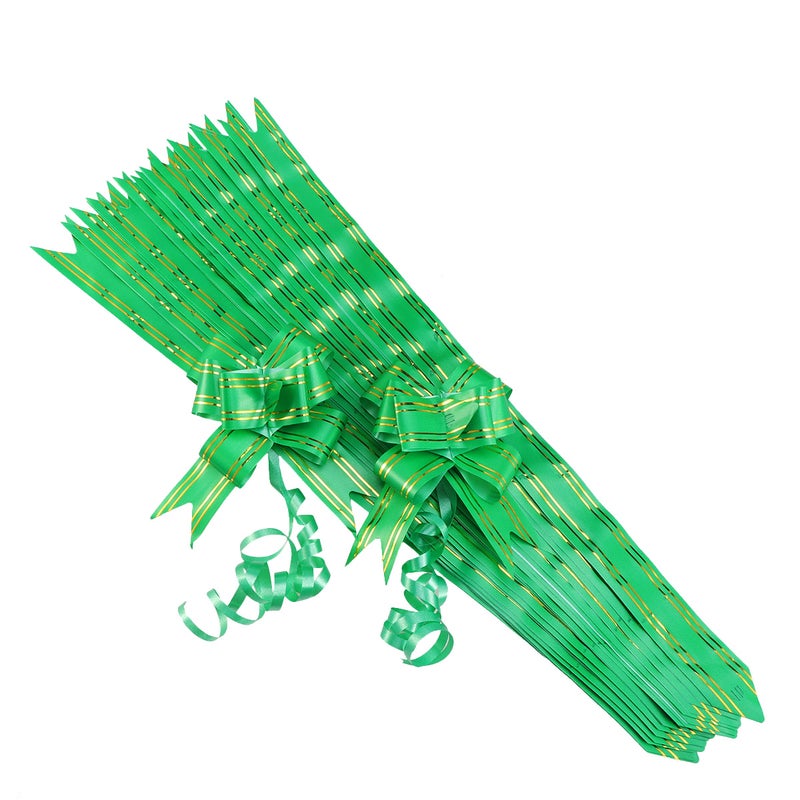 20PCS Golden Side Design Pull Bows Gift Knot Ribbons String Bows for Wedding Gift Wrapping Car Decoration (Green) - Image 1