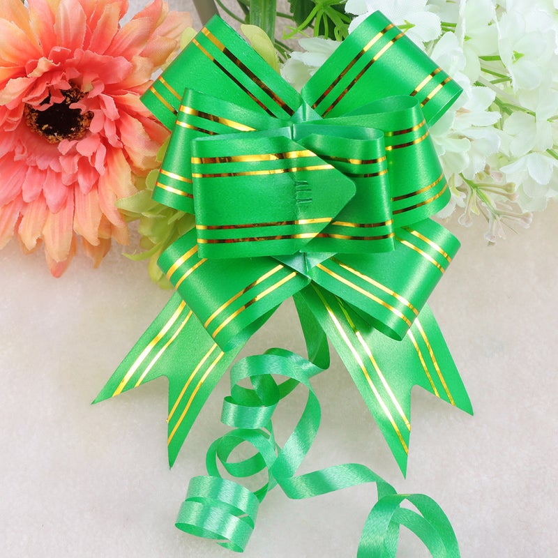 20PCS Golden Side Design Pull Bows Gift Knot Ribbons String Bows for Wedding Gift Wrapping Car Decoration (Green) - Image 4