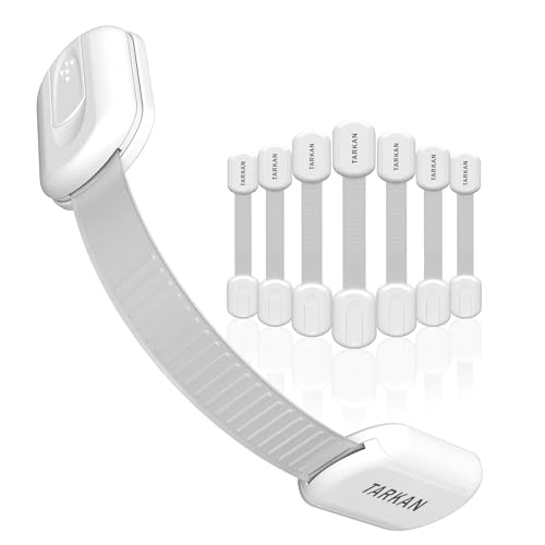 Tarkan Safety Cabinet Lock (8-Pack), Child Proofing Adjustable Door Latch for Drawers, Fridge, Furniture with 3M Adhesive (White) - Image 1