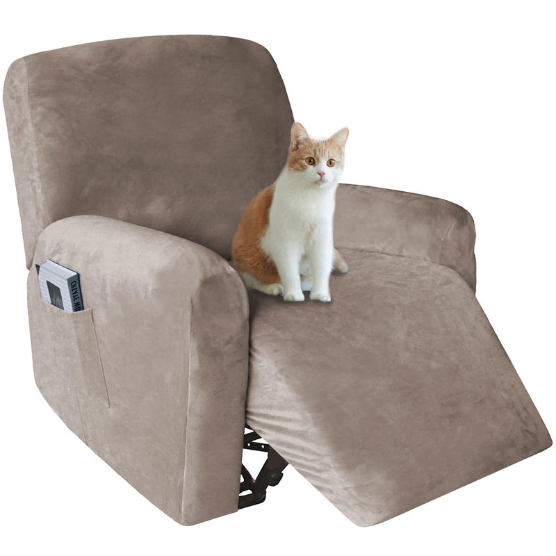 أغطية كراسي استرخاء من مخمل ناعم 4 قطع من NC HOME، سميكة وناعمة، غطاء كراسي استرخاء Lazy Boy للسينما المنزلية مع جيب جانبي، لون توبي واحد