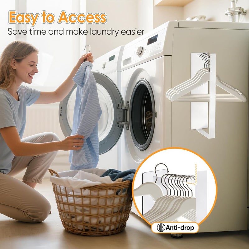 HAIMST Strong Magnetic Hanger Holder for Washer Dryer, Space Saving Laundry Hangers Storage Organizer Rack Stacker, No Drilling Needed, Holds 20+ Velvet/Wire/Plastic Hangers, White - Image 5