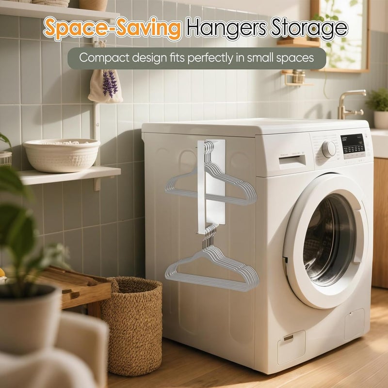 HAIMST Strong Magnetic Hanger Holder for Washer Dryer, Space Saving Laundry Hangers Storage Organizer Rack Stacker, No Drilling Needed, Holds 20+ Velvet/Wire/Plastic Hangers, White - Image 2