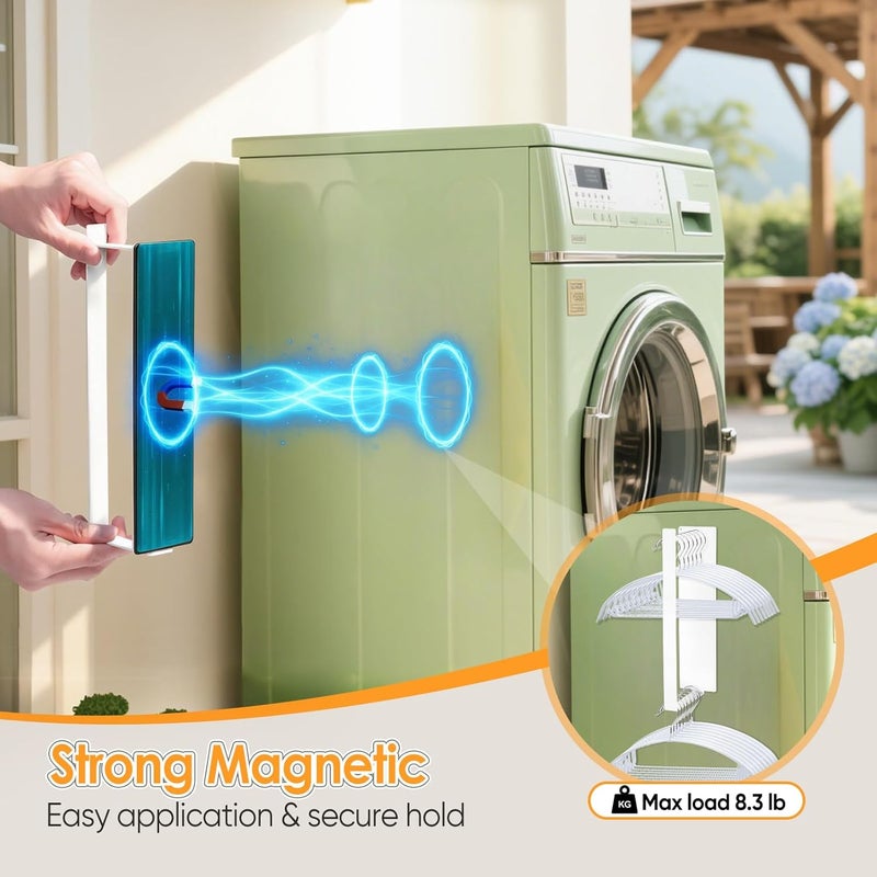 HAIMST Strong Magnetic Hanger Holder for Washer Dryer, Space Saving Laundry Hangers Storage Organizer Rack Stacker, No Drilling Needed, Holds 20+ Velvet/Wire/Plastic Hangers, White - Image 3