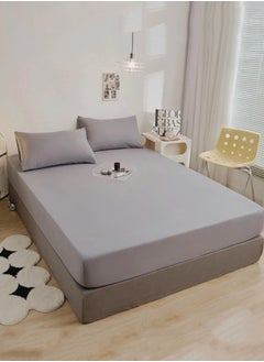 LUNA Home King Size Fitted bed sheet 180*200+30 cm with 2 pillow covers,  set of 3 pieces, plain grey color.  - Image 3