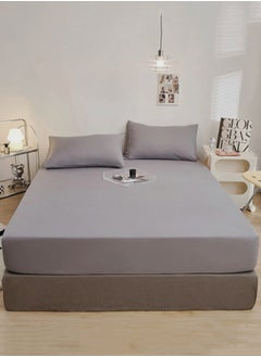 LUNA Home King Size Fitted bed sheet 180*200+30 cm with 2 pillow covers,  set of 3 pieces, plain grey color.  - Image 4