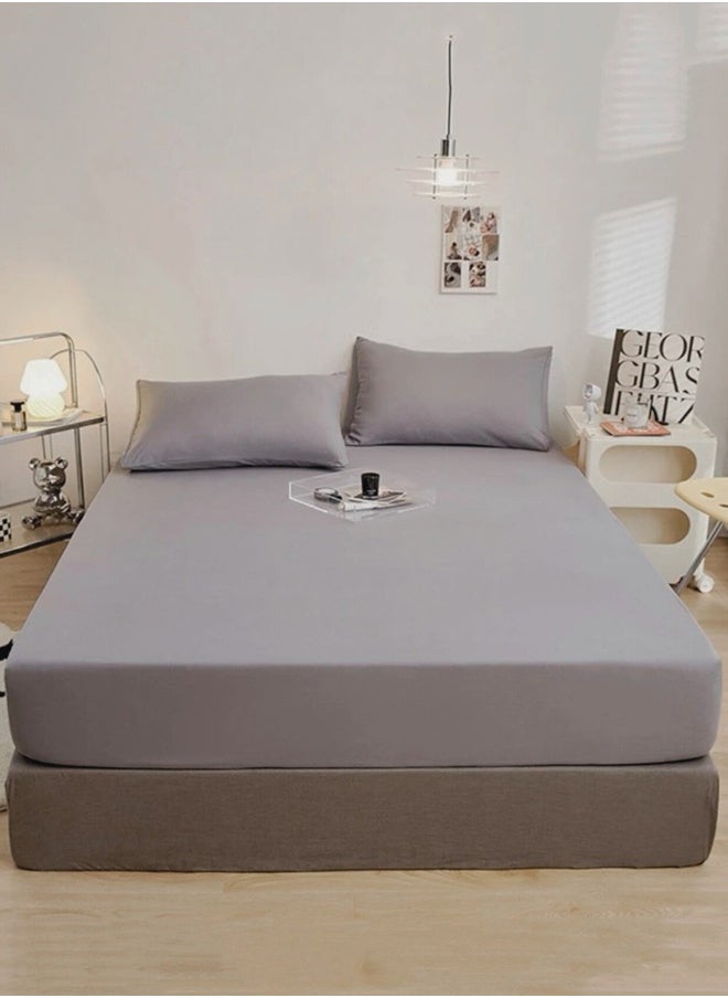 LUNA Home King Size Fitted bed sheet 180*200+30 cm with 2 pillow covers,  set of 3 pieces, plain grey color.  - Image 4