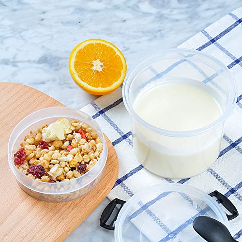 B BELLAWARE Dessert Cups, Reusable Yogurt Container Parfait Cups with Locking Lids and Spoons, Plastic Airtight Snack Oatmeal Cereal Storage Container (20OZ, Transparent) - Image 4