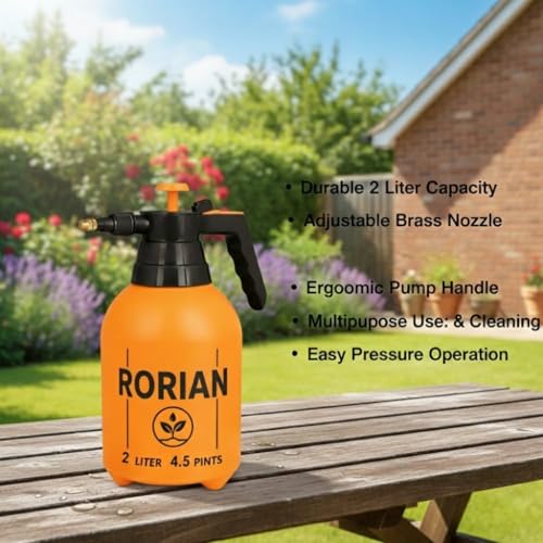 RORIAN 2-Liter Pump Pressure Sprayer – Handheld Garden Sprayer with Adjustable Brass Nozzle for Plants, Lawn, Cleaning, and Fertilizing – 2L / 4.5 Pints - Image 2