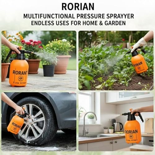 RORIAN 2-Liter Pump Pressure Sprayer – Handheld Garden Sprayer with Adjustable Brass Nozzle for Plants, Lawn, Cleaning, and Fertilizing – 2L / 4.5 Pints - Image 3