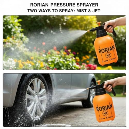 RORIAN 2-Liter Pump Pressure Sprayer – Handheld Garden Sprayer with Adjustable Brass Nozzle for Plants, Lawn, Cleaning, and Fertilizing – 2L / 4.5 Pints - Image 5