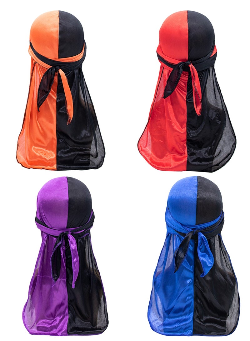 Silk Durag Head Wrap Durag Long Tail Stretchable Beanies for Men Women,Set of 4  - Image 1