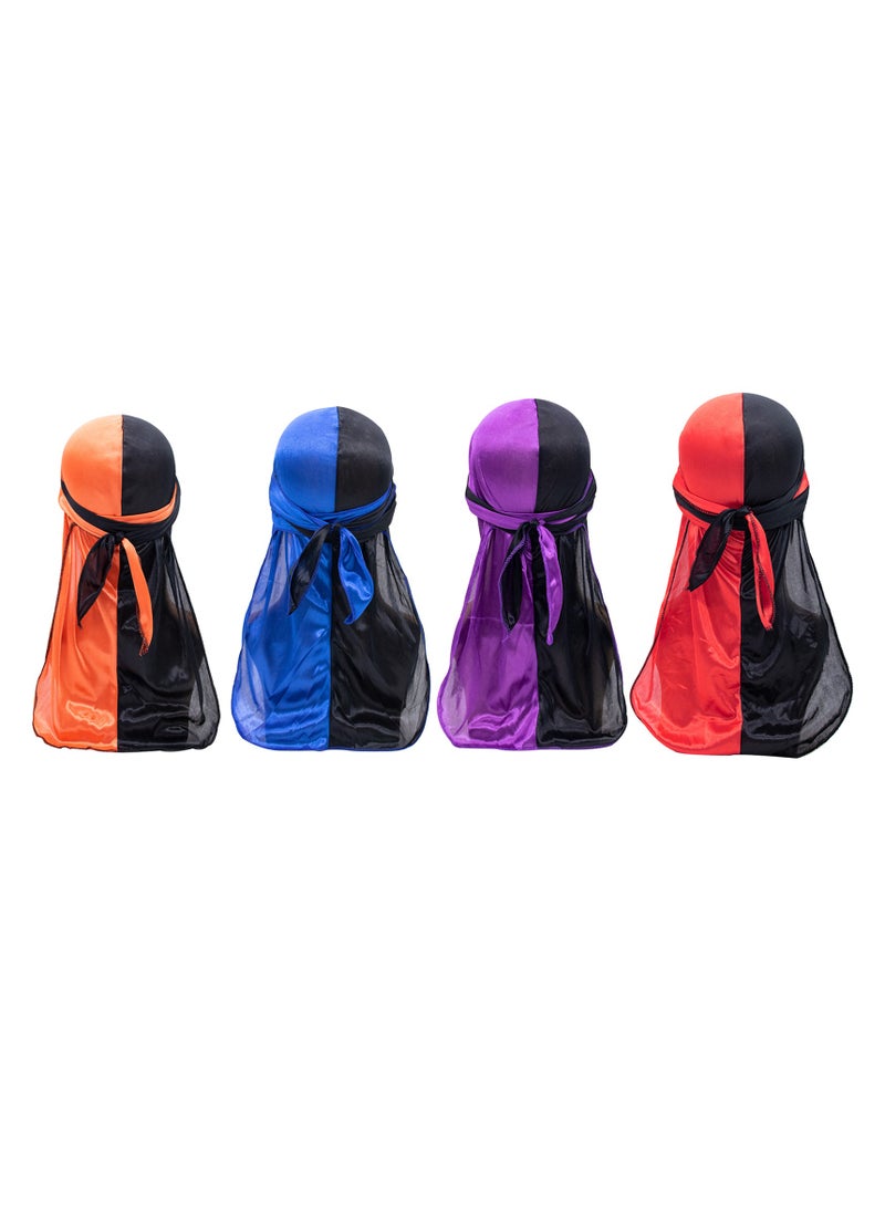 Silk Durag Head Wrap Durag Long Tail Stretchable Beanies for Men Women,Set of 4  - Image 4