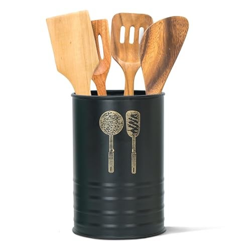 HOUSHIP Spatula Organizer for Kitchen & Cutlery Holder for Kitchen Countertop – Spoon Stand Also Used as Ladle Holder| Black - Image 1