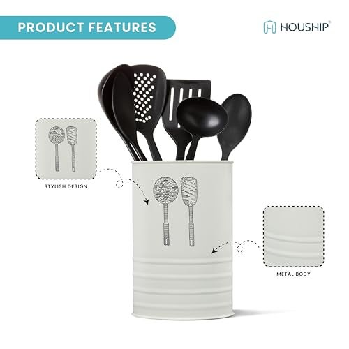 HOUSHIP Spatula Organizer for Kitchen & Cutlery Holder for Kitchen Countertop – Spoon Stand Also Used as Ladle Holder| Black - Image 5
