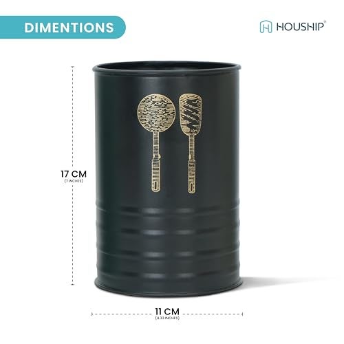 HOUSHIP Spatula Organizer for Kitchen & Cutlery Holder for Kitchen Countertop – Spoon Stand Also Used as Ladle Holder| Black - Image 2