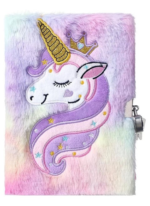 Kids Diary with Lock and Key Sparkly Journal Diary for Girls Kids Gift Embroidery Fuzzy Lined Notebook School Office Writing Drawing Notepad with 160 Pages