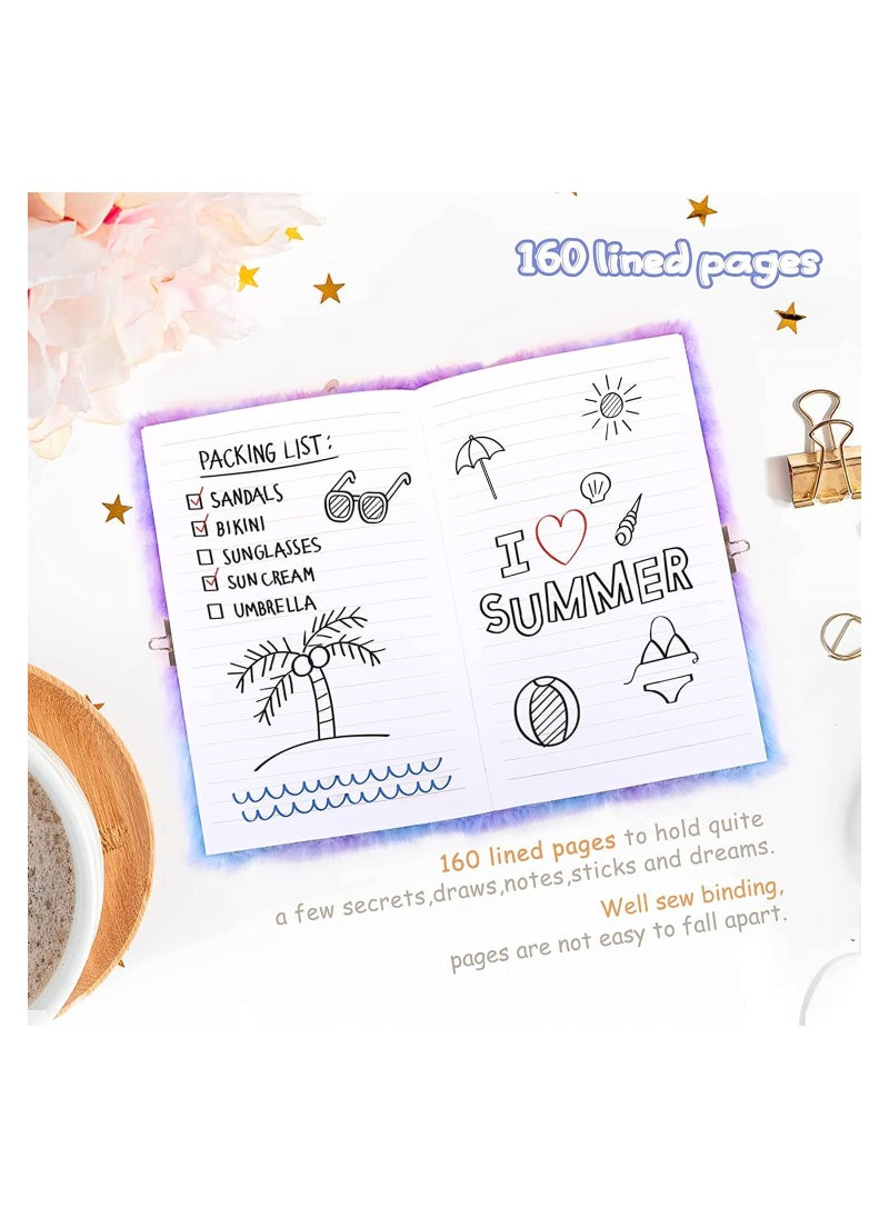 Kids Diary with Lock and Key Sparkly Journal Diary for Girls Kids Gift Embroidery Fuzzy Lined Notebook School Office Writing Drawing Notepad with 160 Pages
