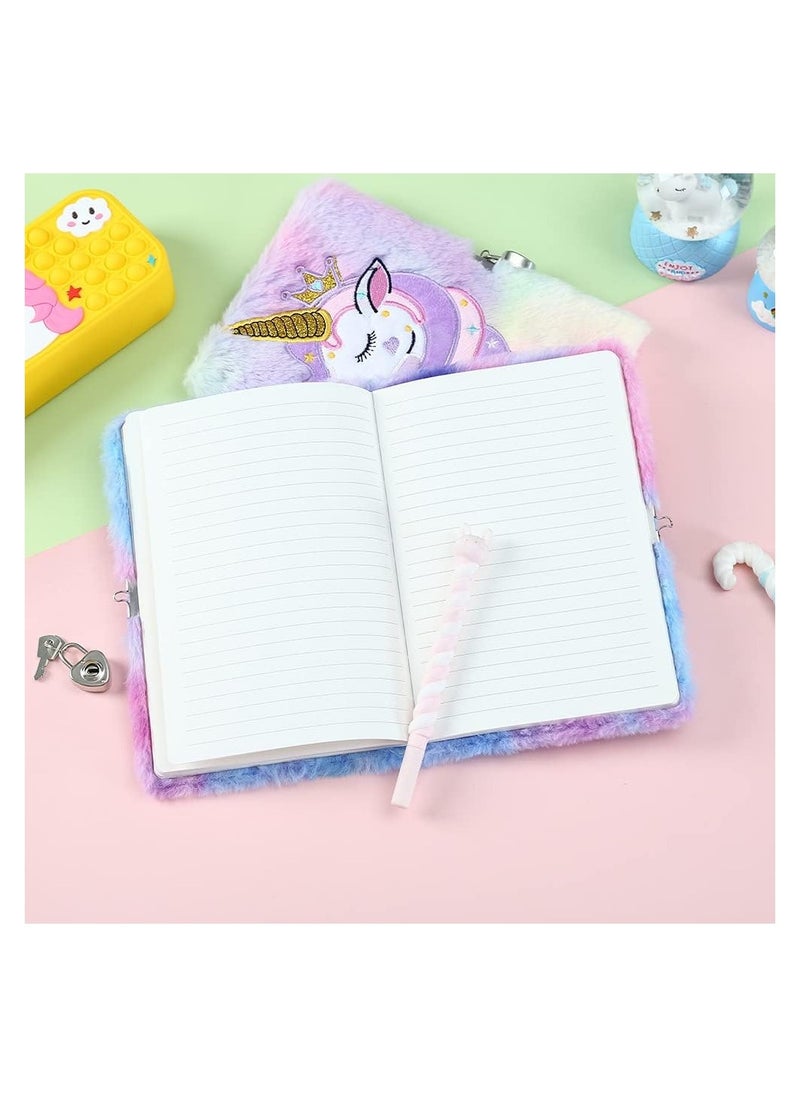 Kids Diary with Lock and Key Sparkly Journal Diary for Girls Kids Gift Embroidery Fuzzy Lined Notebook School Office Writing Drawing Notepad with 160 Pages