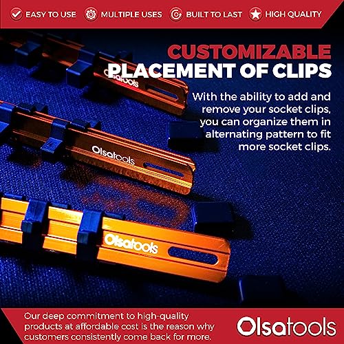 Olsa Tools Aluminum Socket Organizer, 3pc Set - Orange Socket Holder Kit 1/2-Inch, 3/8-Inch, and 1/4-Inch Drive - Holds 58 Chrome or Impact Sockets - Professional Grade Socket Rails - Part: 1106 - Image 5