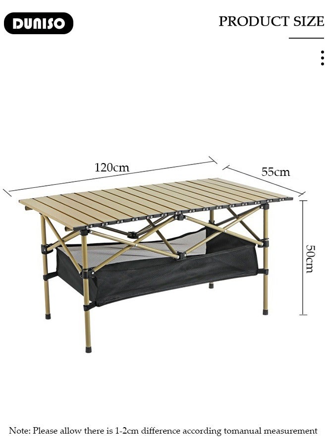 DUNISO Folding Outdoor Camping Table, Portable Picnic Camping Table  with Storage Pocket, Aluminum Roll-up Table with Easy Carrying Bag for Indoor,Outdoor,Camping, Beach,Backyard, BBQ, Party, Patio, Picnic(120 * 55 * 50cm) - Image 2