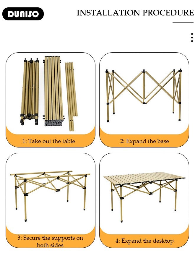 DUNISO Folding Outdoor Camping Table, Portable Picnic Camping Table  with Storage Pocket, Aluminum Roll-up Table with Easy Carrying Bag for Indoor,Outdoor,Camping, Beach,Backyard, BBQ, Party, Patio, Picnic(120 * 55 * 50cm) - Image 4