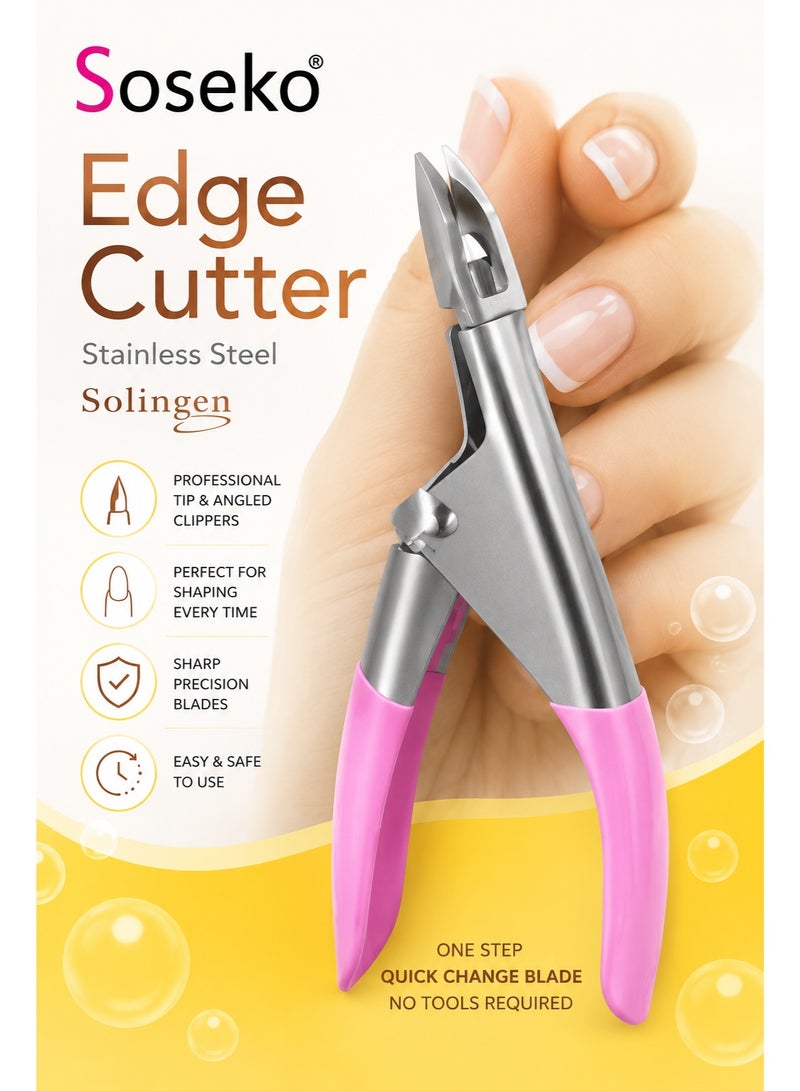 Soseko Professional Cuticle Nipper, Stainless Steel Precision Edge Cutter for Manicure & Pedicure, Pink - Image 1