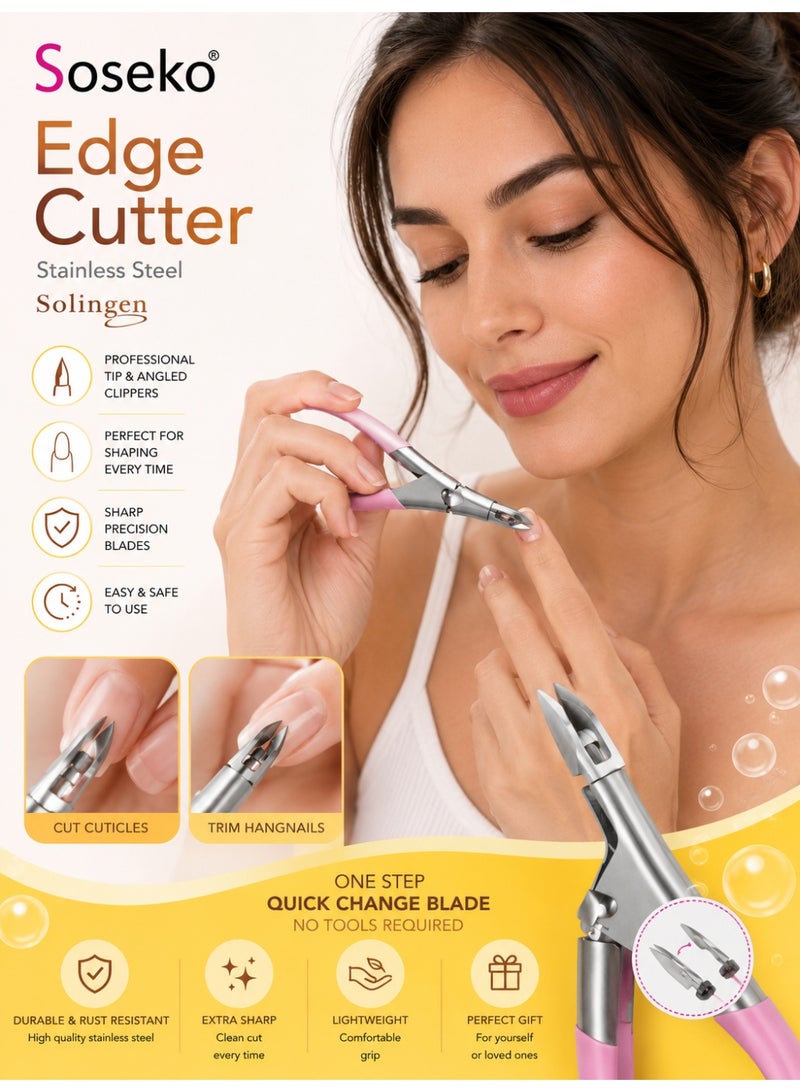 Soseko Professional Cuticle Nipper, Stainless Steel Precision Edge Cutter for Manicure & Pedicure, Pink - Image 2